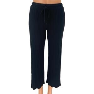 Aqua Black Ribbed Mid Rise Drawstring Cropped Relaxed Lounge Sweat Pants Size S